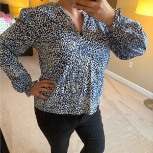 Blue and White Animal Print Blouse